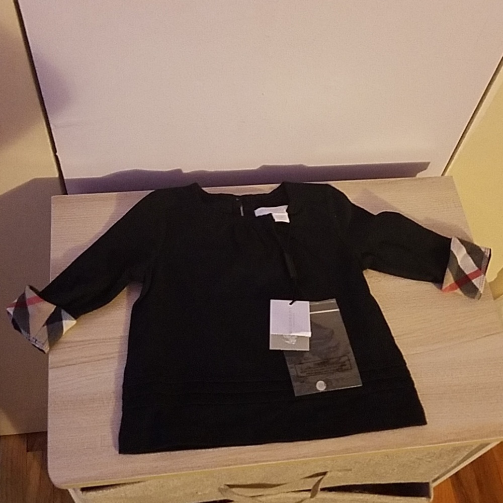 Navy blue baby girl Burberry checked cuff top